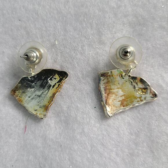 Vintage 1990s South Carolina Palmetto Two tone Metal Dangle Earrings 1" NEW - Picture 2 of 5